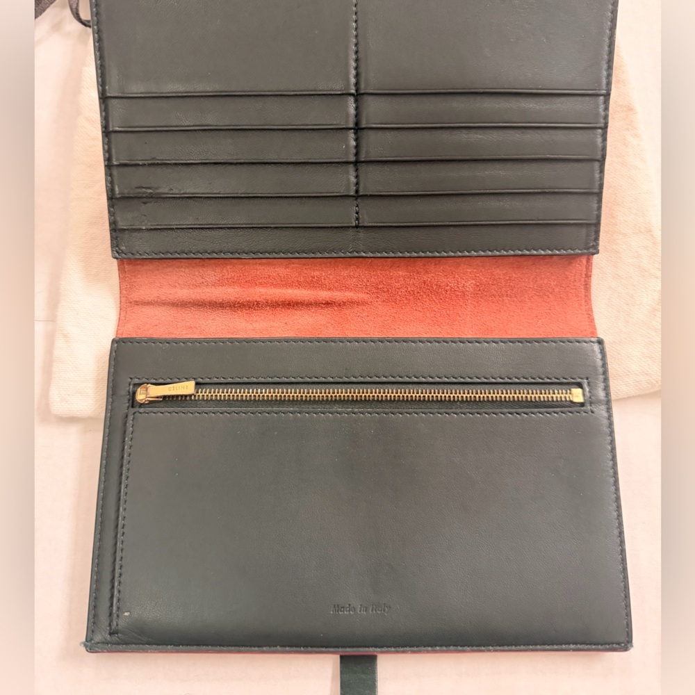 Celine Large Multifunction Leather Wallet in Rich Pink With Green Strap - Picture 3 of 10